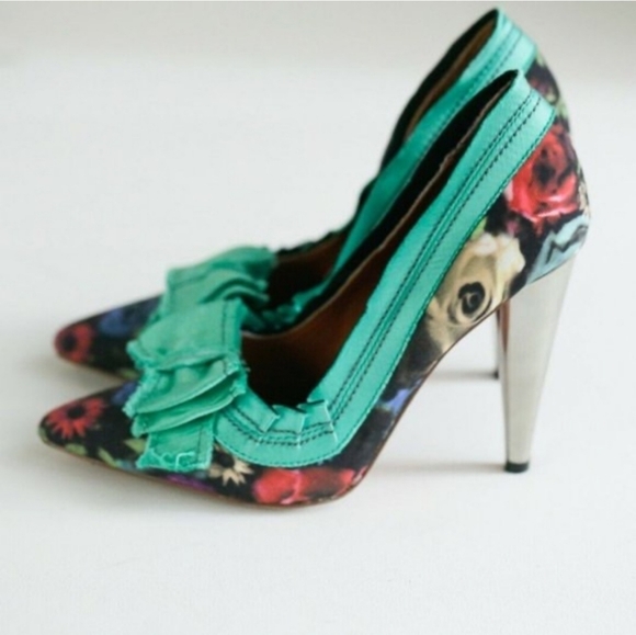 Lanvin for H & M Teal Bow Floral Heels - Picture 4 of 8